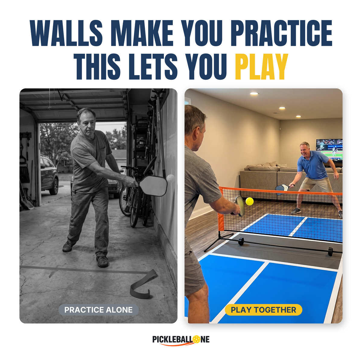 Practicing alone against a garage wall versus playing together on the Duo Court