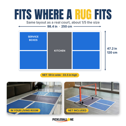 Duo Court dimensions: 98.4 x 47.2 in mat, 59 in net