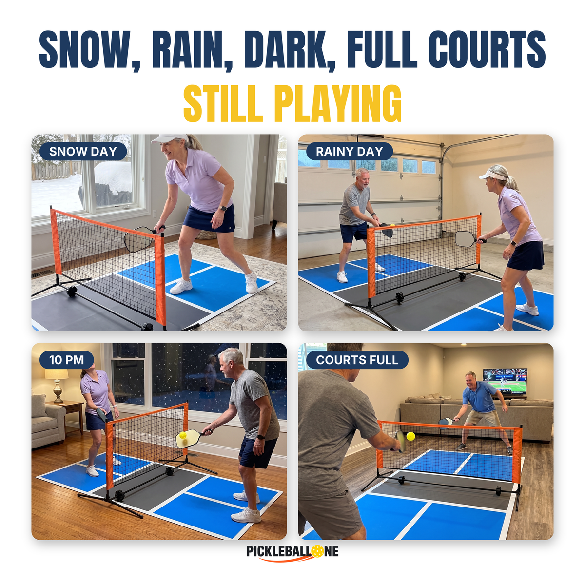 Playing pickleball indoors on snow days, rainy days, at night and when courts are full
